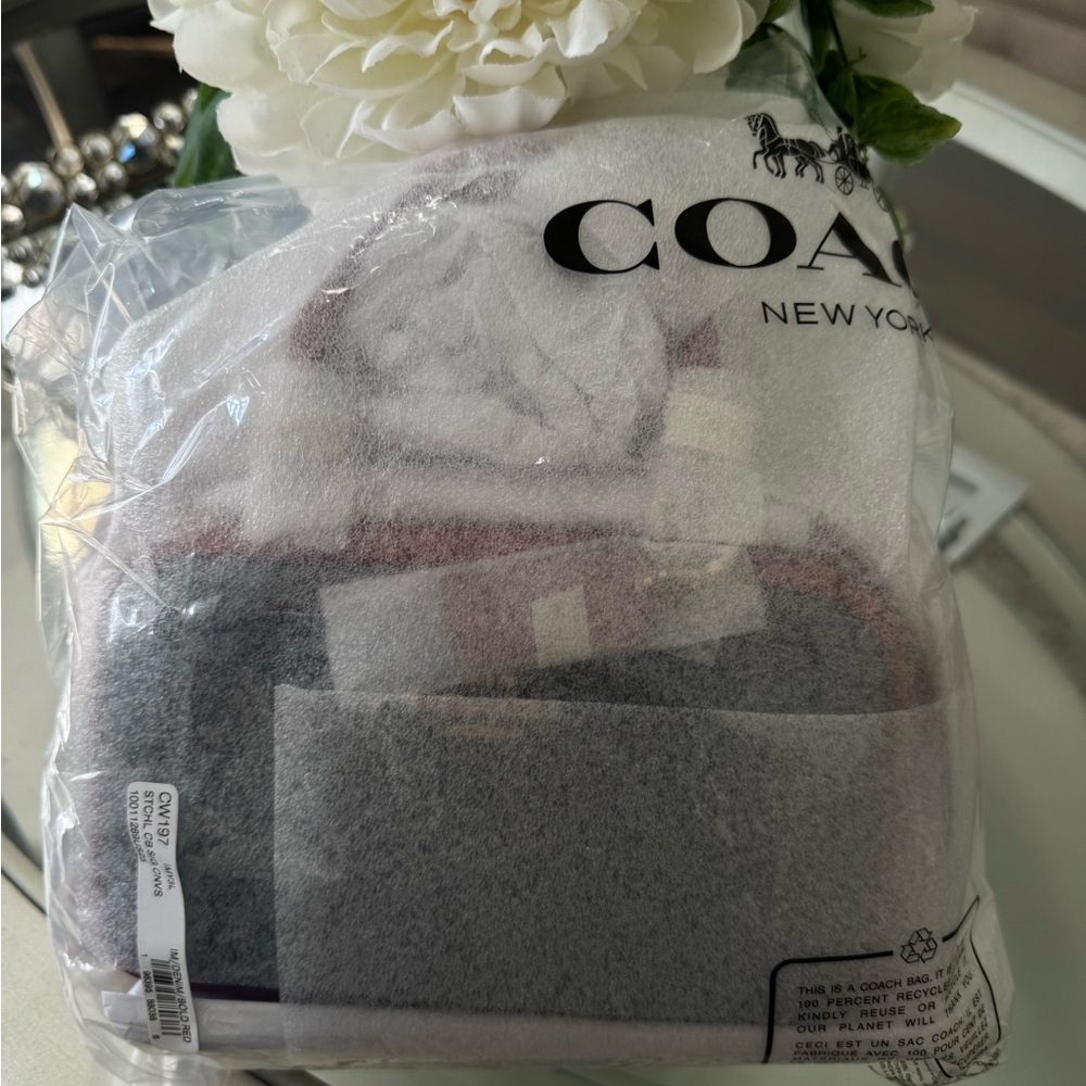 Satchel Crossbody Bag In Signature Canvas Denim/Bold Red CW197 - Picture 15 of 16